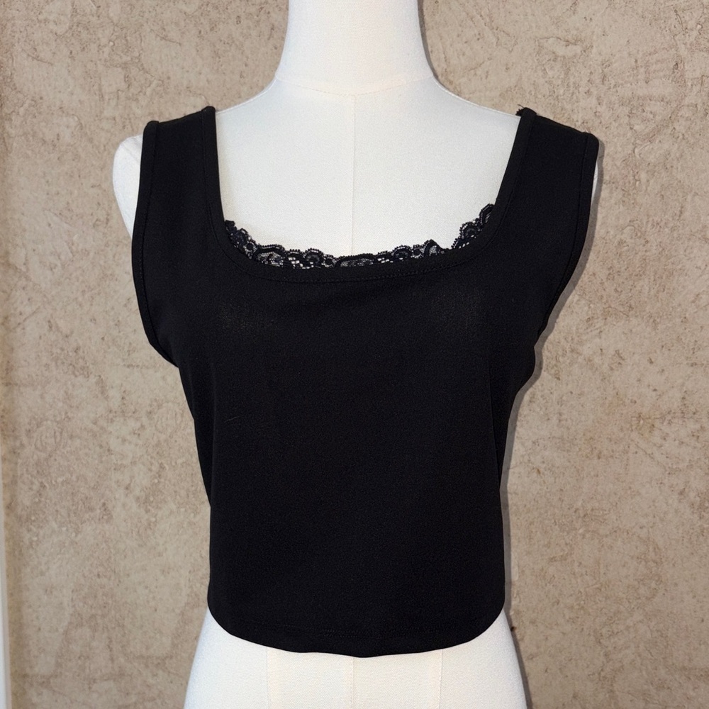 Say Anything Black Lace Trim Tank Top